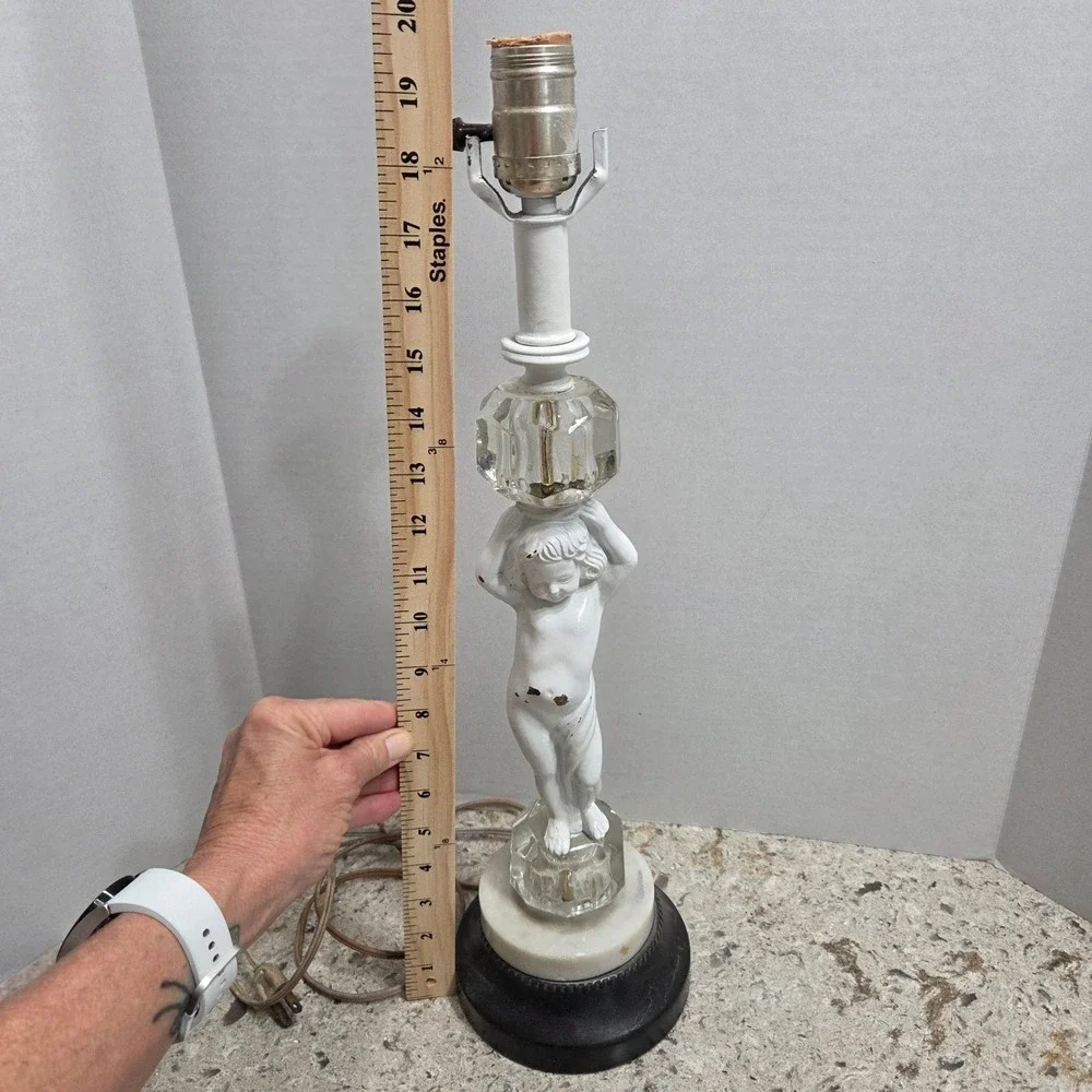 Vintage Cherub Lamp Marble Base Accent Table Lamp Boudoir Lighting 19